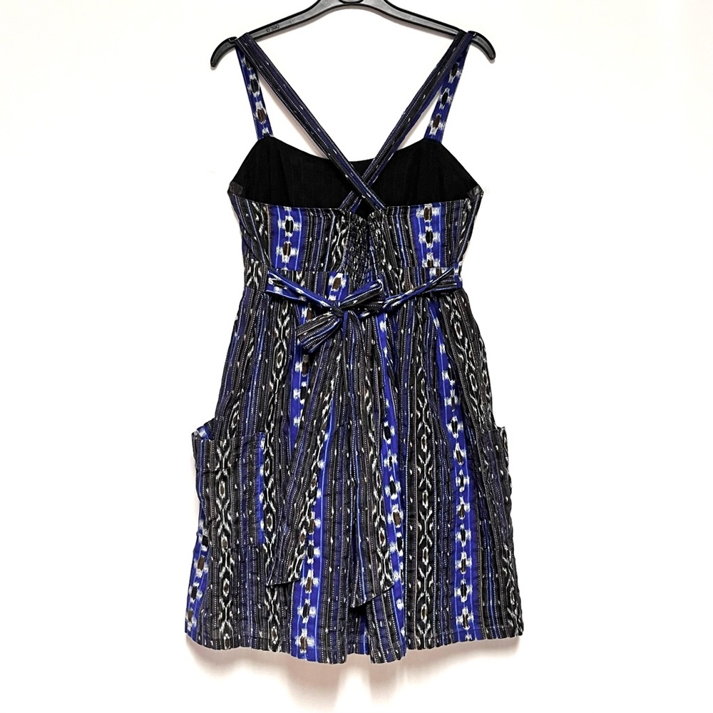 Topshop Women’s Southwest Aztec Textured Dress Size 6 Pockets Cris Cross Back - Picture 2 of 14